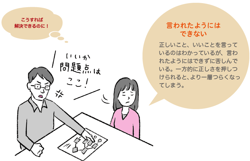 励ますことで解決しようと試みる